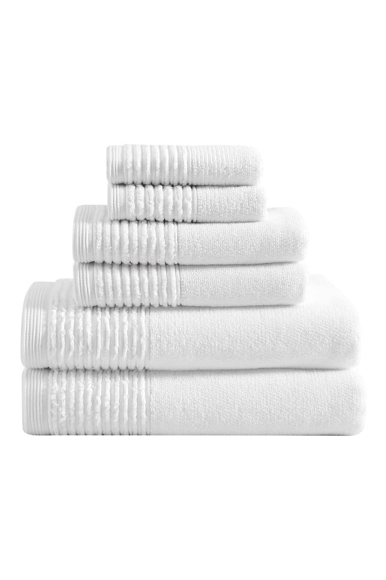 Sculpted Pleat 6-Piece Bath Towel, Hand Towel & Washcloth Set, Main, color, WHITE
