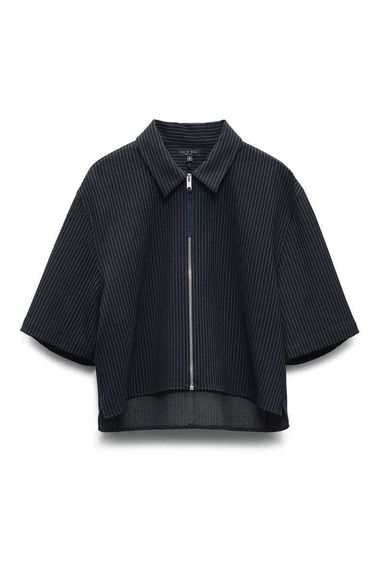 Stripe Ponte Zip-Up Top, Alternate, color, NAVY STRIPE