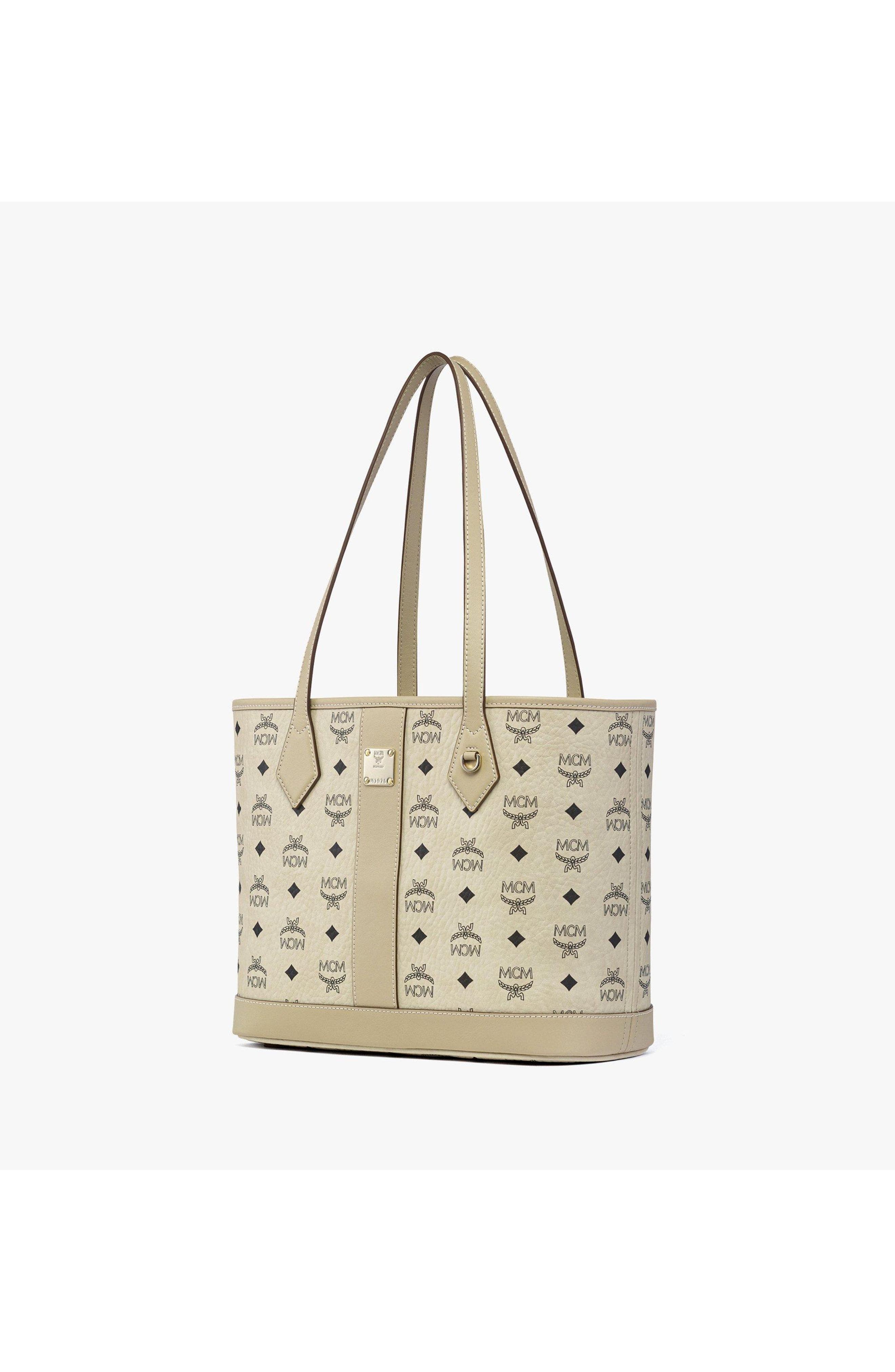 MCM Small New Liz Shopper in Visetos, Alternate, color, Beige