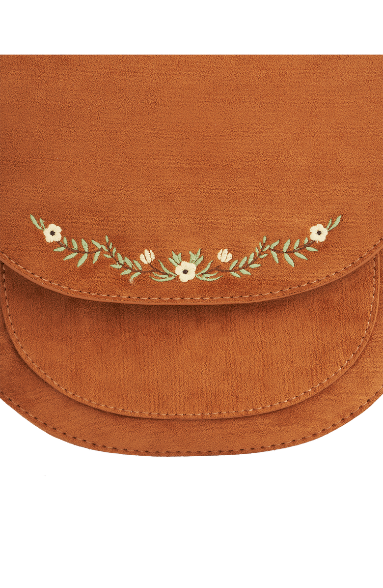 Fable England Floral Faux Suede Embroidered Saddle Purse, Alternate, color, Light/Pastel Brown