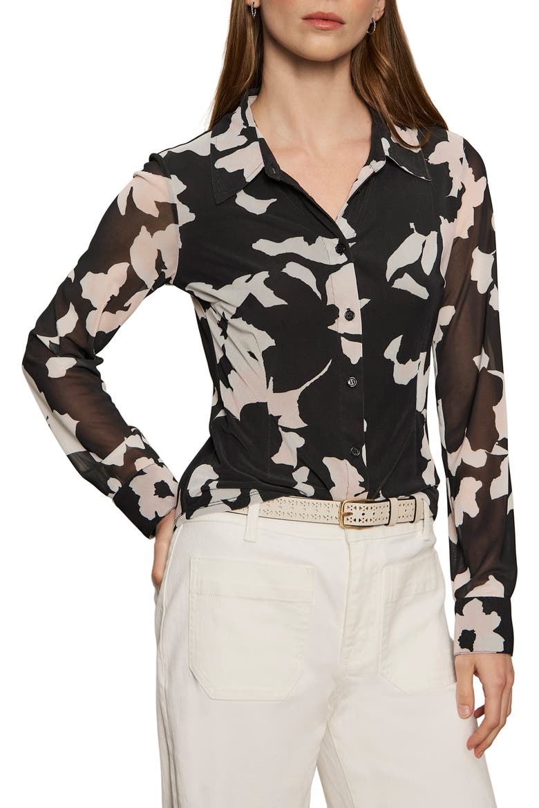 Mesh Button-Down Shirt, Alternate, color, PETAL WHIS