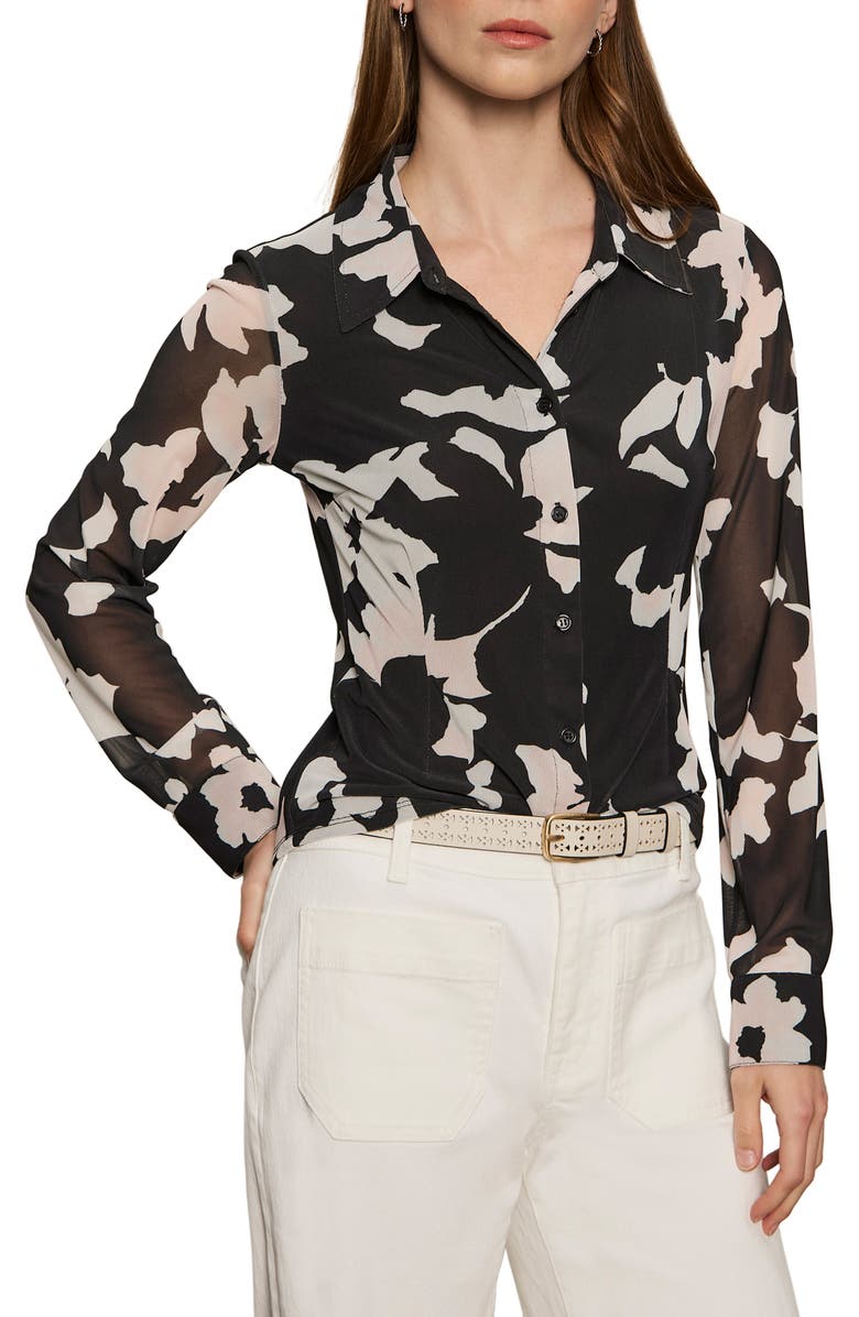 Sanctuary Mesh Button-Down Shirt, Alternate, color, Petal Whisper Black