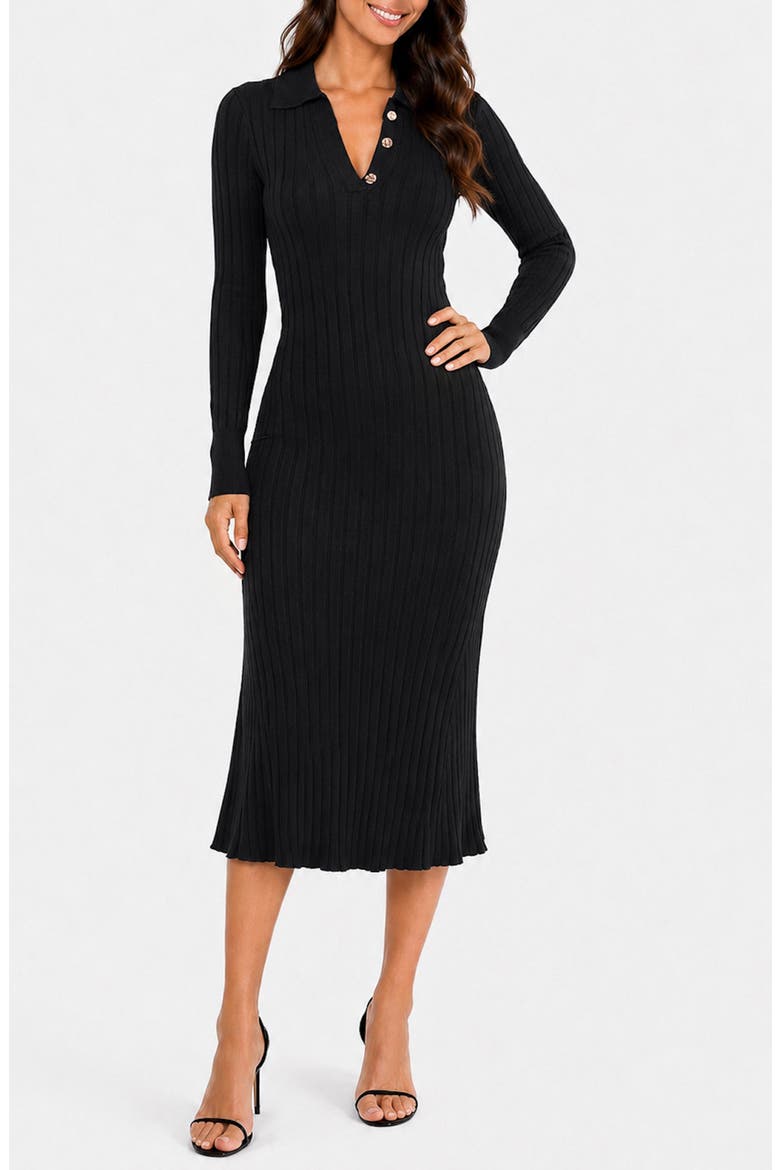 Collared Long Sleeve Sweater Dress, Main, color, BLACK/ GOLD