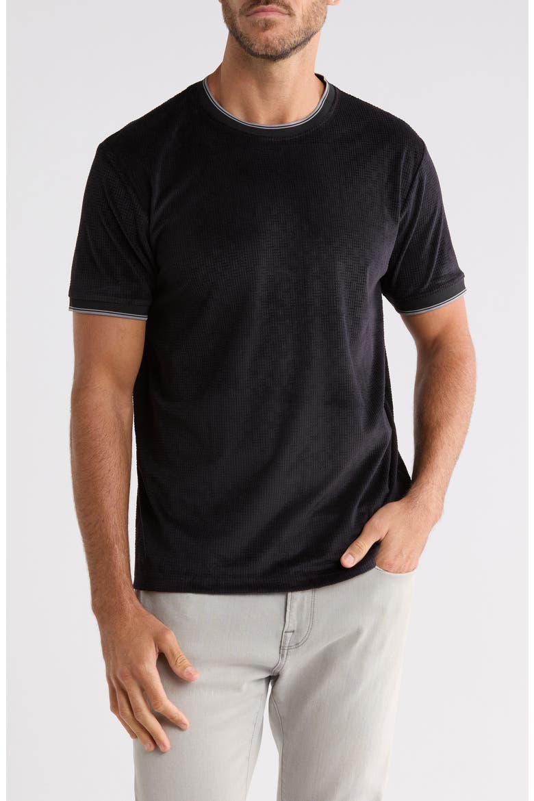 Tipped Textured Crewneck T-shirt, Main, color, BLACK