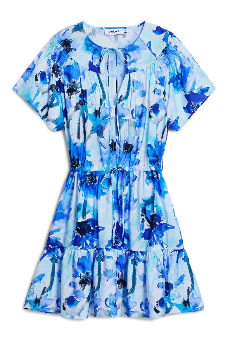 Print Short Sleeve Minidress, Alternate, color, BLUE
