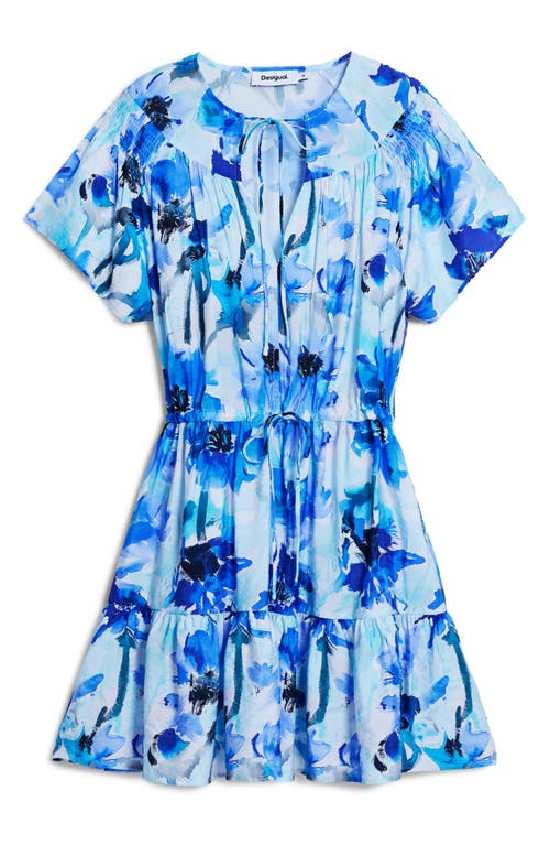 Desigual Print Short Sleeve Minidress In Blue