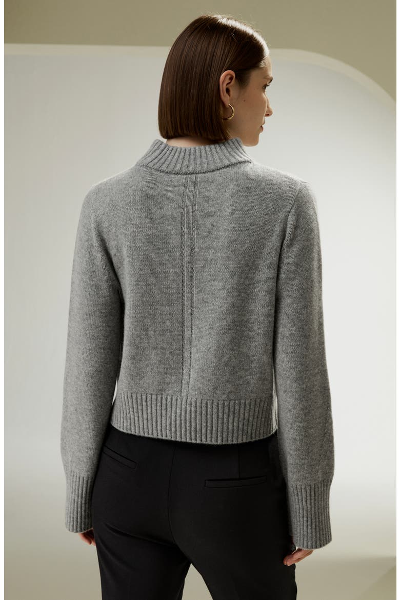 Women's Ribbed Collar and Hemline Wool Cashmere Sweater, Alternate, color, Grey