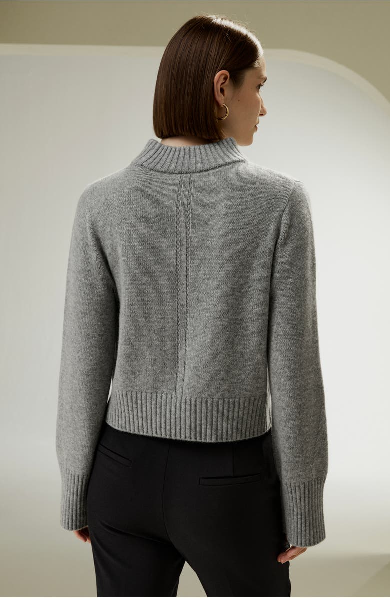 Lilysilk Women's Ribbed Collar and Hemline Wool Cashmere Sweater, Alternate, color, Grey