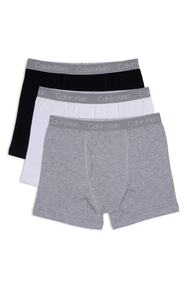Calvin Klein Kids' Pack of Three Boxer Briefs, Main, color, Heather Grey/ White/ Black