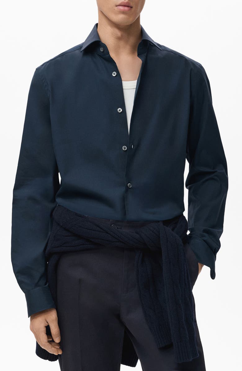 MANGO Regular Fit Cotton Oxford Cloth Button-Up Shirt, Main, color, Navy