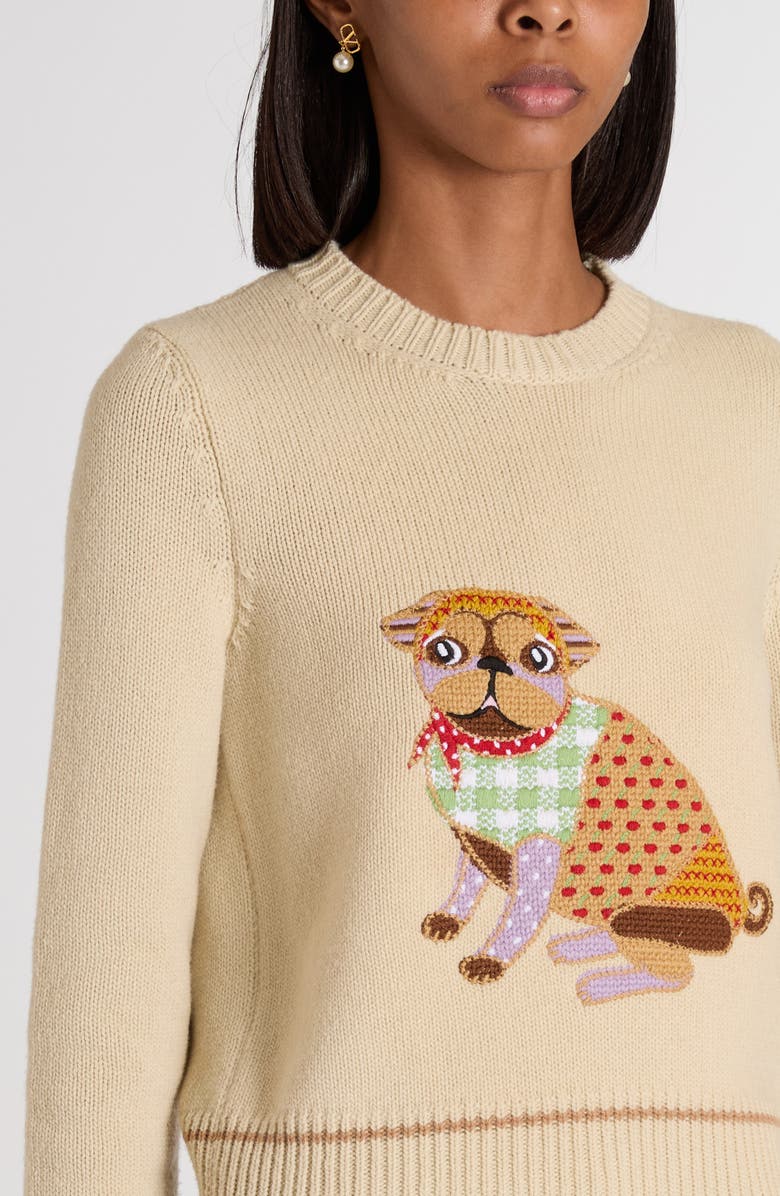 Valentino Garavani Le Chien de la Maison Embroidered Virgin Wool Sweater, Alternate, color, Beige Multi