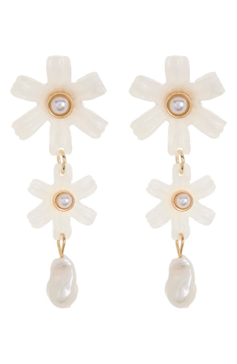 BaubleBar Flower Faux Pearl Triple Drop Earrings, Main, color,