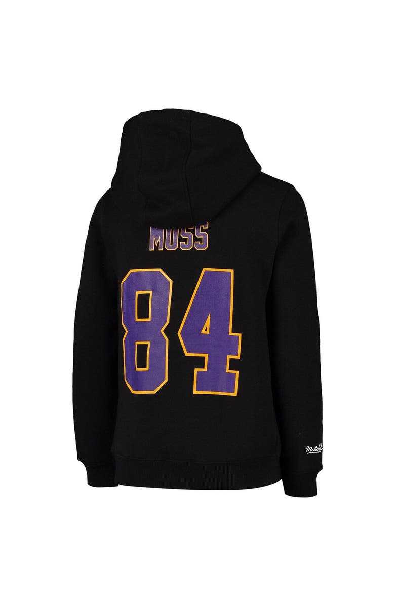 Mitchell & Ness Youth Mitchell & Ness Randy Moss Black Minnesota Vikings Retired Player Name & Number Fleece Pullover Hoodie, Alternate, color,