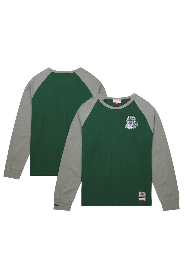 Men's Mitchell & Ness Green Michigan State Spartans Legendary Slub Raglan Long Sleeve T-Shirt, Main, color, Green