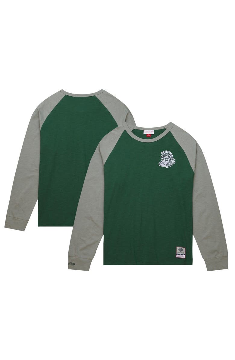 Mitchell & Ness Men's Mitchell & Ness Green Michigan State Spartans Legendary Slub Raglan Long Sleeve T-Shirt, Main, color, Green
