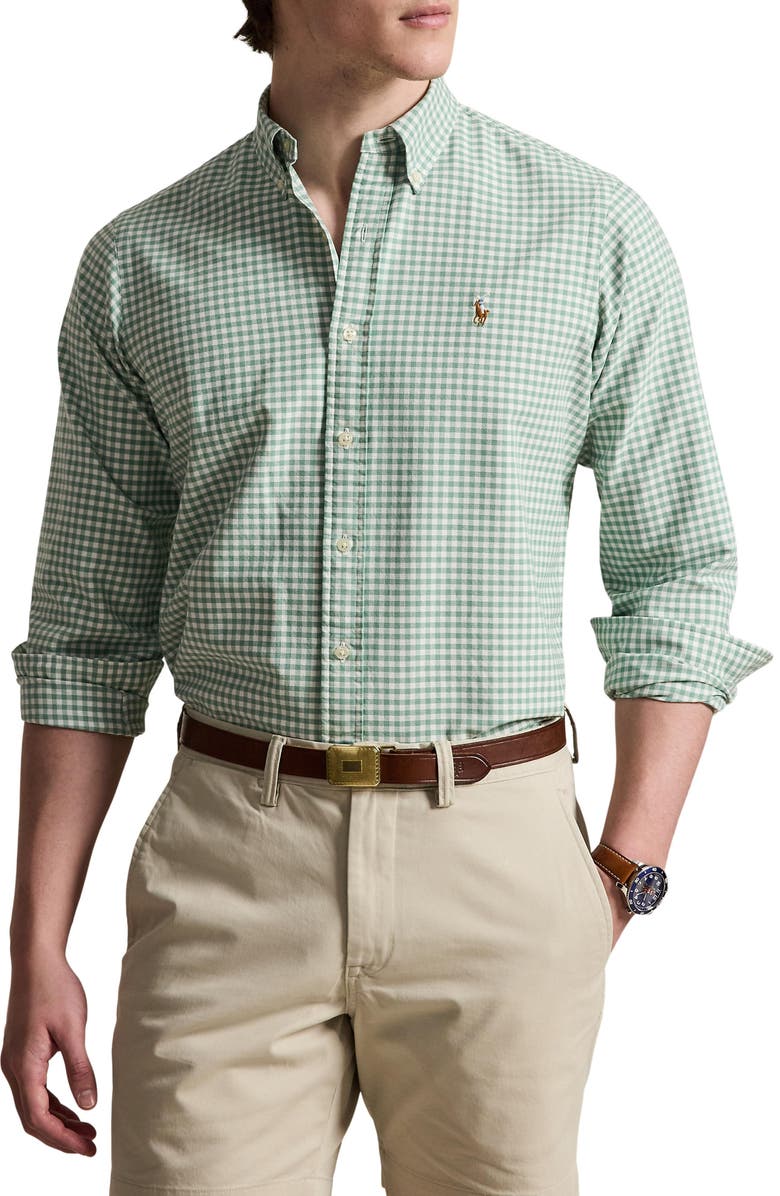 Polo Ralph Lauren Classic Fit Gingham Cotton Button-Down Oxford Shirt, Main, color, Faded Mint/ White