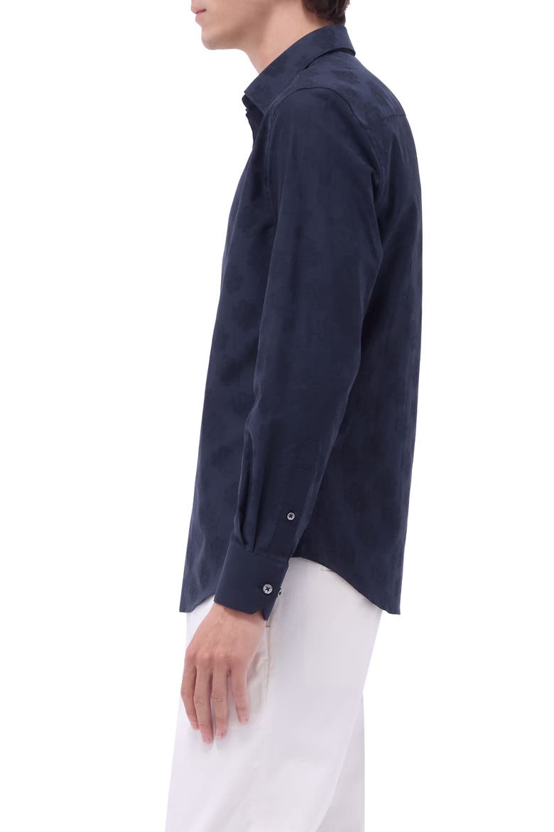 Julian Floral Jacquard Stretch Cotton Button-Up Shirt, Alternate, color, BLACK