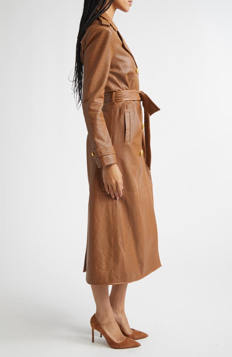 L'AGENCE Baylee Perforated Leather Trench Coat, Alternate, color, Soft Cognac