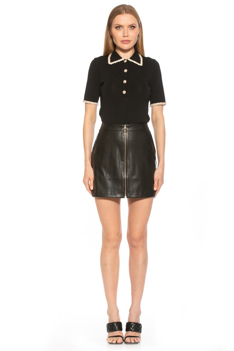 Collared Knit Short Sleeve Top, Alternate, color, BLACK