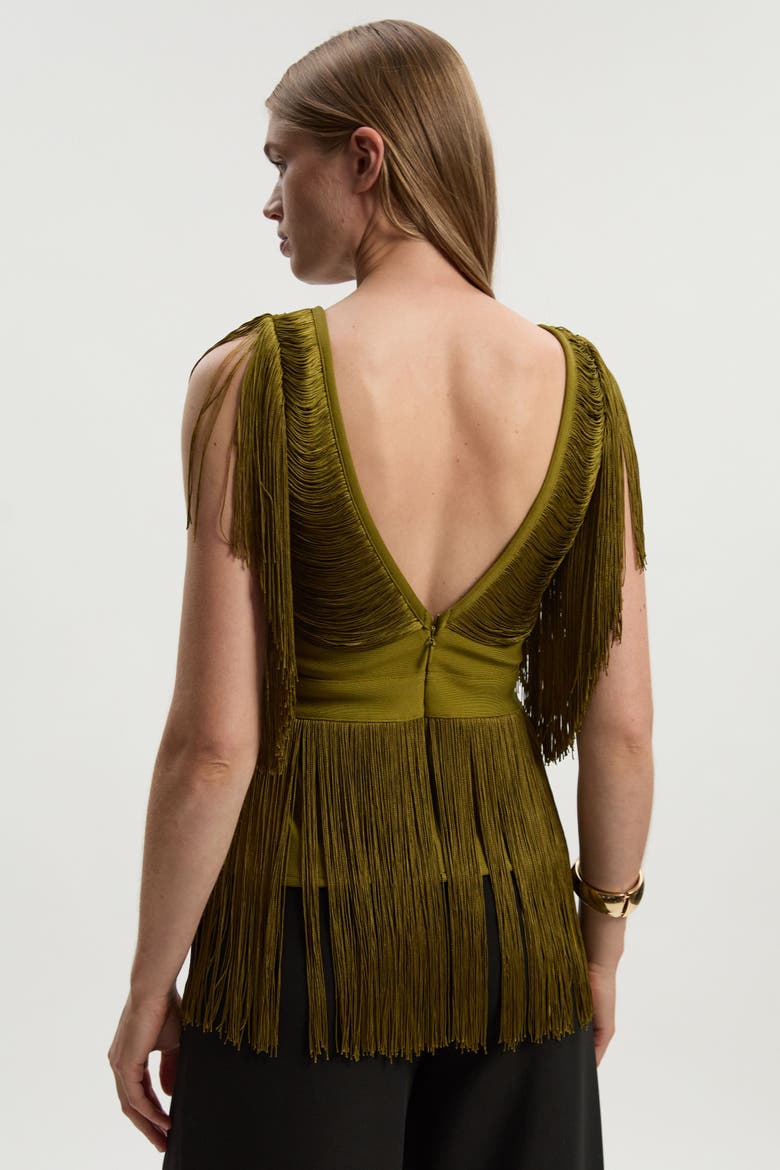 Draped Fringe Knitted Top, Alternate, color, Olive