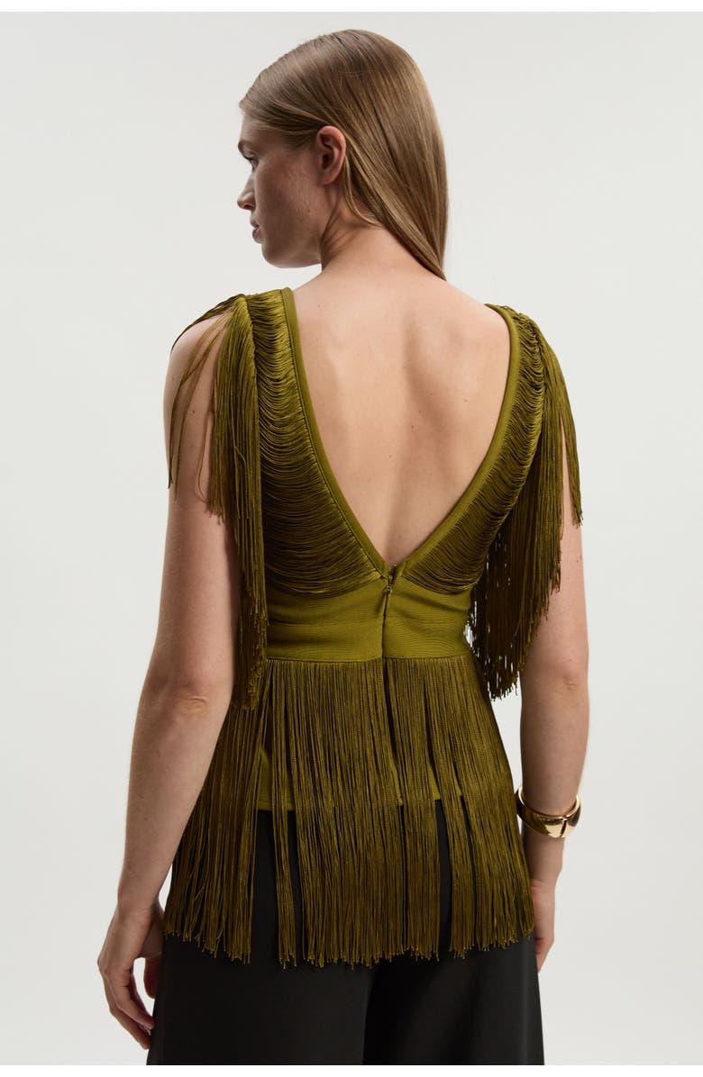 Karen Millen Draped Fringe Knitted Top, Alternate, color, Olive