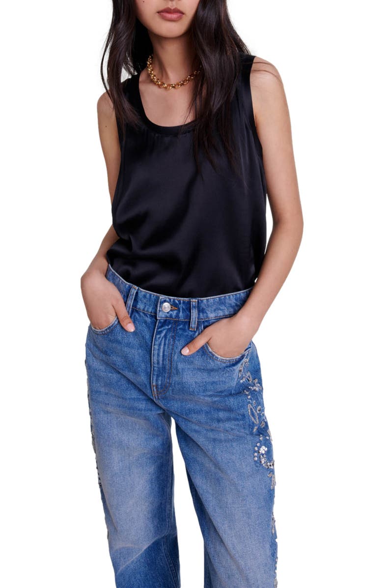 maje Silk tank top, Main, color, Black