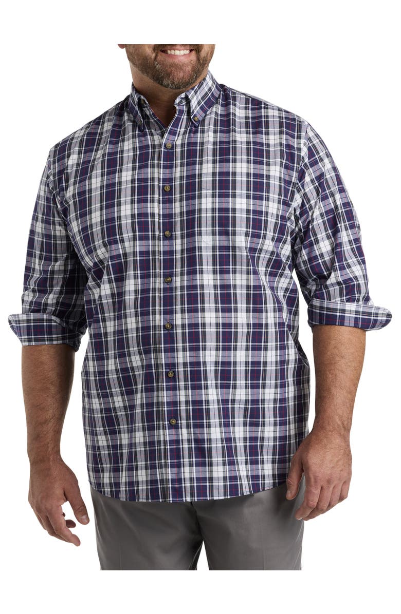 Harbor Bay by DXL Easy-Care Multi Plaid Sport Shirt, Main, color, Navy Multi