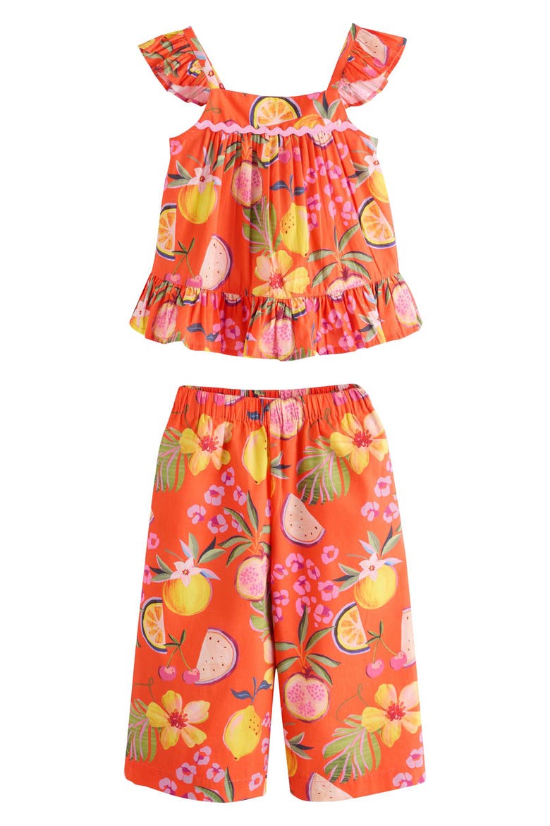 Kids' Fruit Print Peplum Top & Wide Leg Pants Set, Main, color, ORANGE