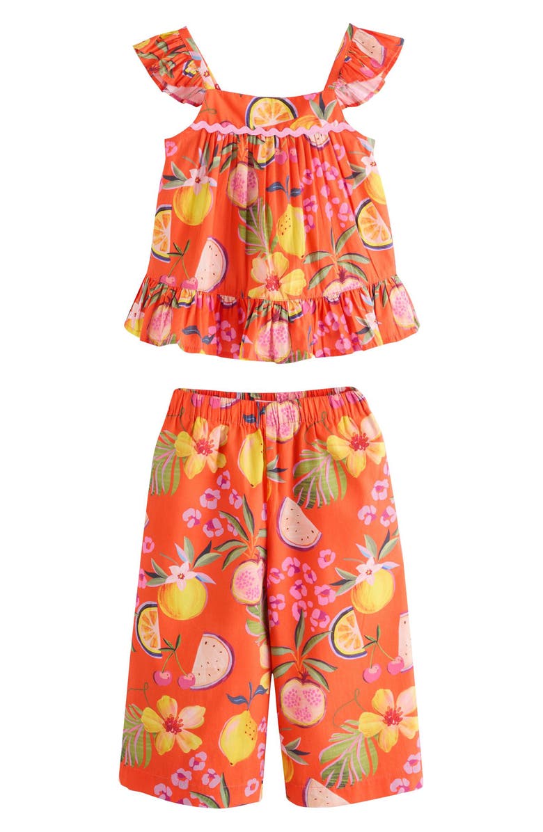 NEXT Kids' Fruit Print Peplum Top & Wide Leg Pants Set, Main, color, Orange