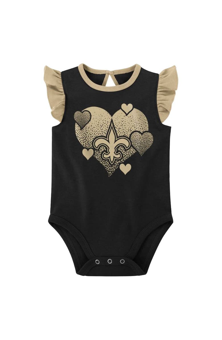 Outerstuff Girls Newborn & Infant Black/Gold New Orleans Saints Spread the Love 2-Pack Bodysuit Set, Alternate, color, 