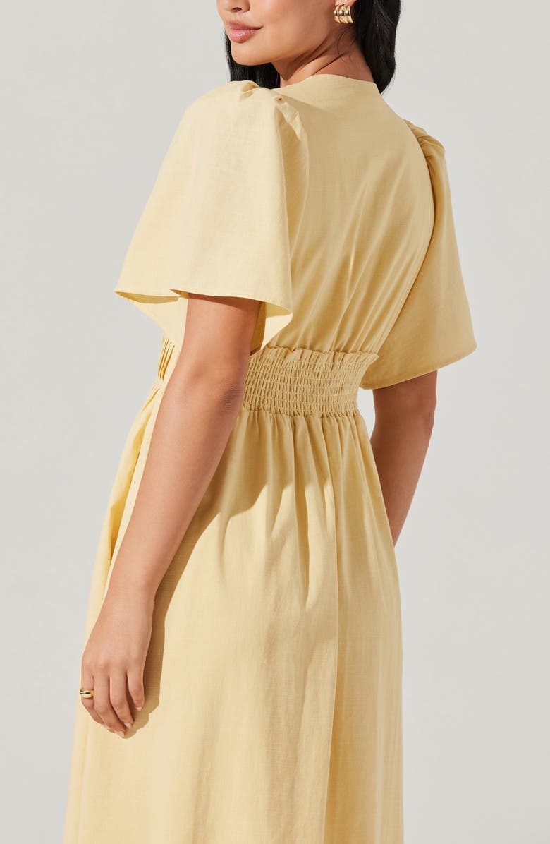 ASTR the Label Hadleigh Scallop Detail Cotton Blend Midi Dress, Alternate, color, Light Yellow