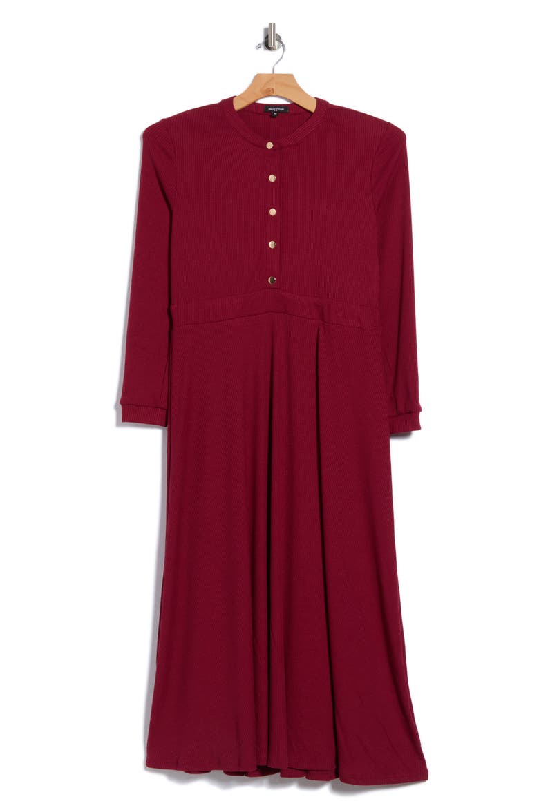 Ashton Rib Long Sleeve A-Line Dress, Main, color, BURGUNDY