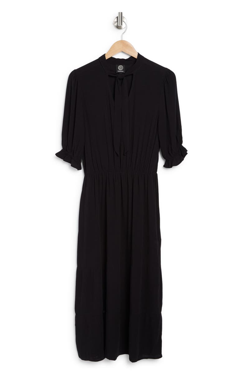 Bobeau Tie Neck Midi Tiered Dress, Alternate, color,