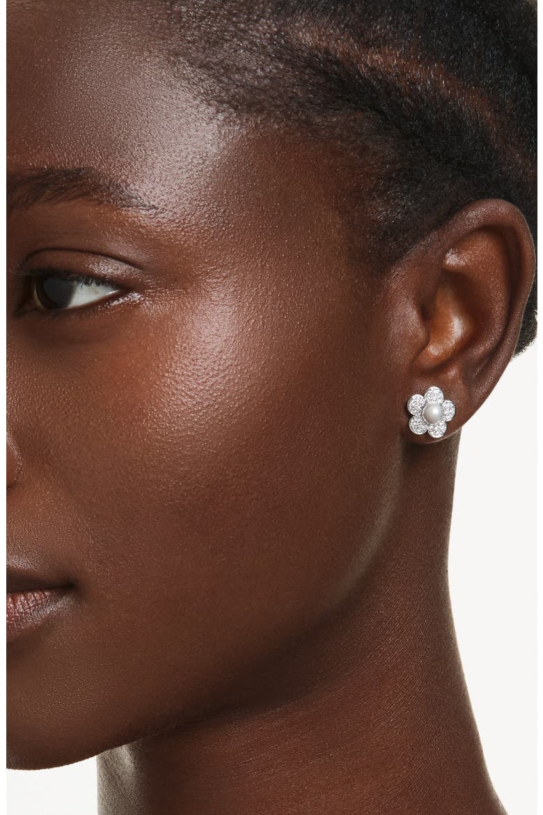 x Ariana Grande Angelic Crystal Faux Pearl Stud Earrings, Alternate, color, SILVER/ WHITE