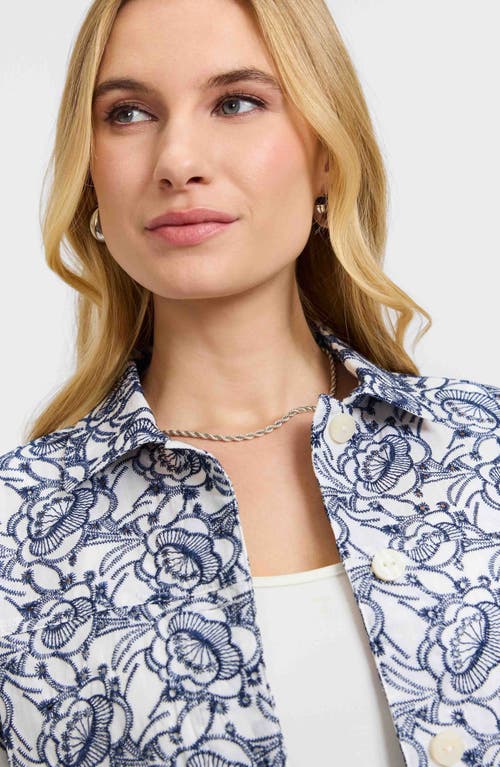 Foxcroft Thelma Cotton Eyelet Jacket In White/navy