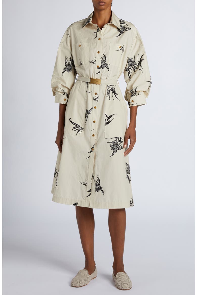 Floral Print Cotton Belted Shirtdress, Main, color, LIGHT BEIGE PRINT