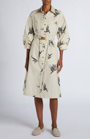 Moncler Floral Print Cotton Belted Shirtdress