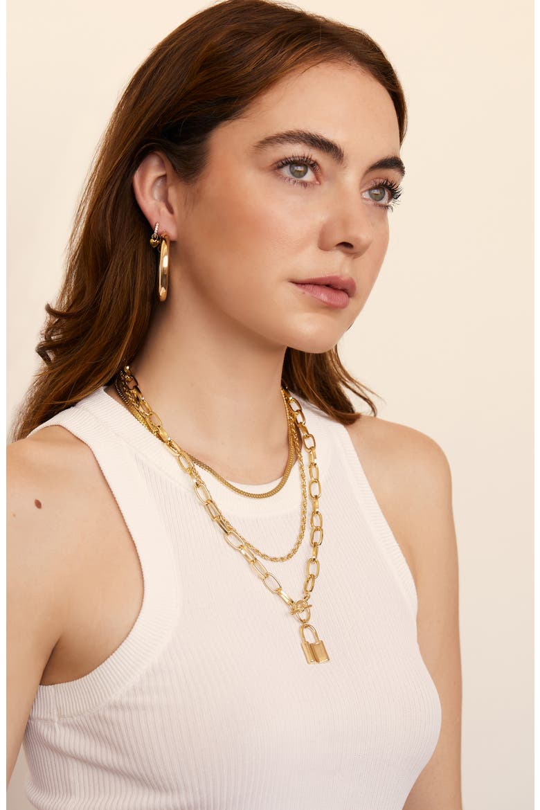 Stronger Layered Lock Pendant Necklace, Alternate, color, GOLD