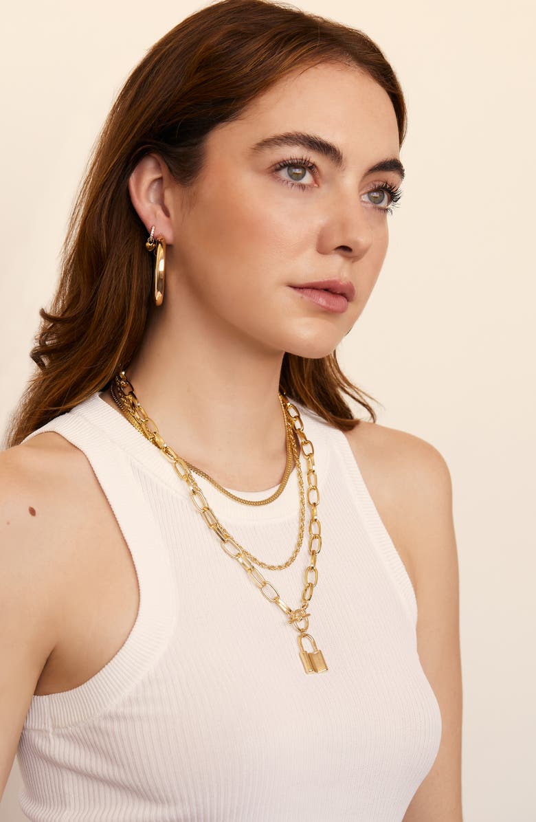 Petit Moments Stronger Layered Lock Pendant Necklace, Alternate, color, 