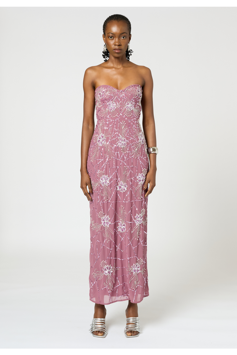 Strapless Embellished Sequin Beaded Maxi Dress, Main, color, MAUVE