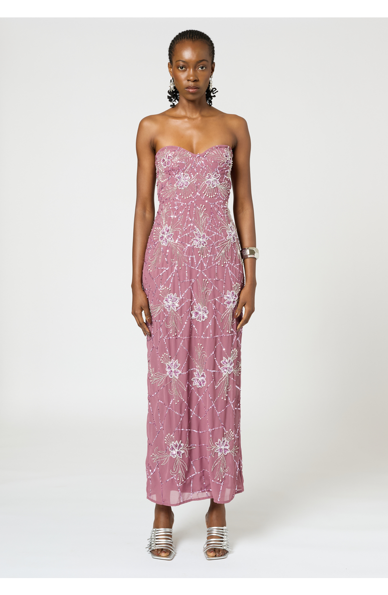 BEAUUT Strapless Embellished Sequin Beaded Maxi Dress, Main, color, Mauve