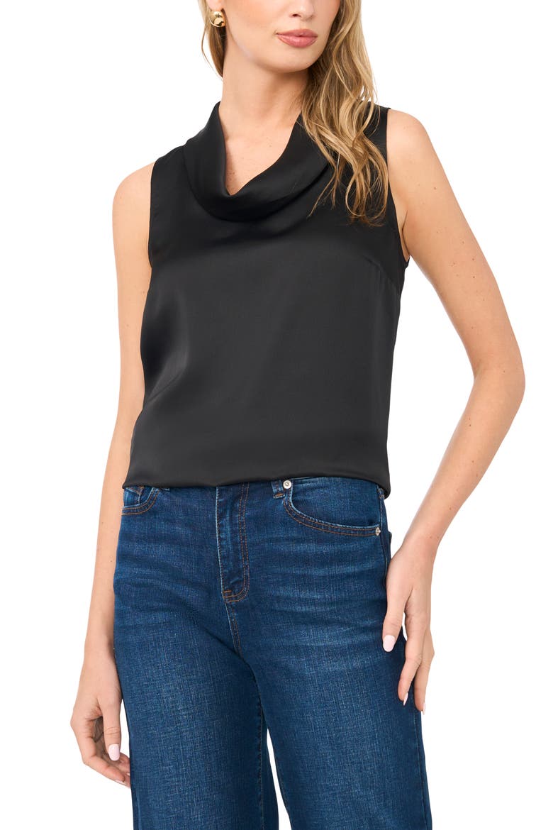 Cowl Neck Sleeveless Satin Top, Main, color, RICH BLACK