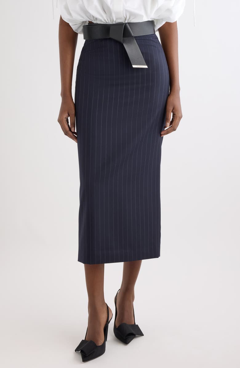Givenchy Pinstripe Wool Pencil Midi Skirt, Main, color, Dark Navy