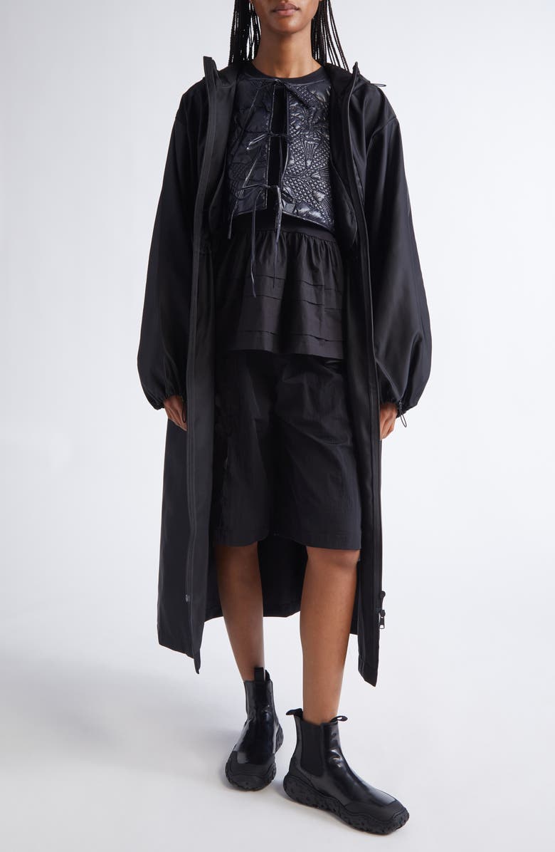 Cecilie Bahnsen Bowie Hooded Longline Coat with Inset Vest, Alternate, color, Black