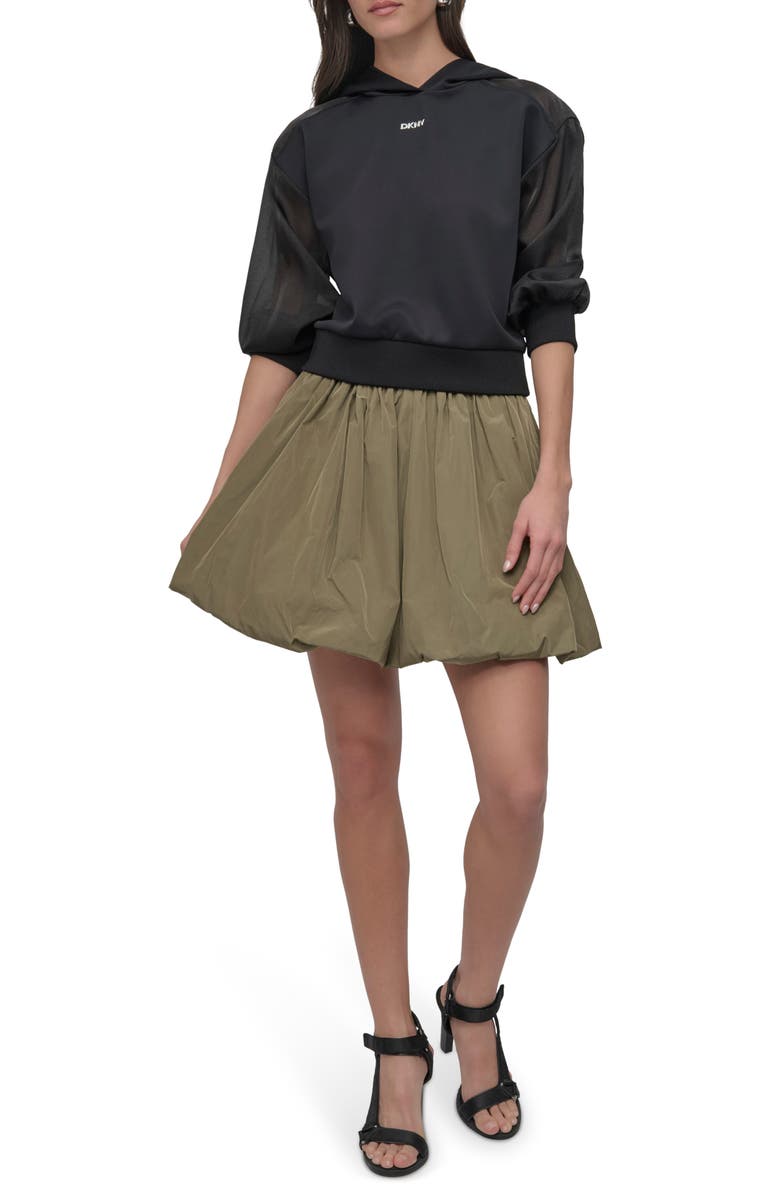 DKNY Organza Sleeve Crop Hoodie, Alternate, color, Black