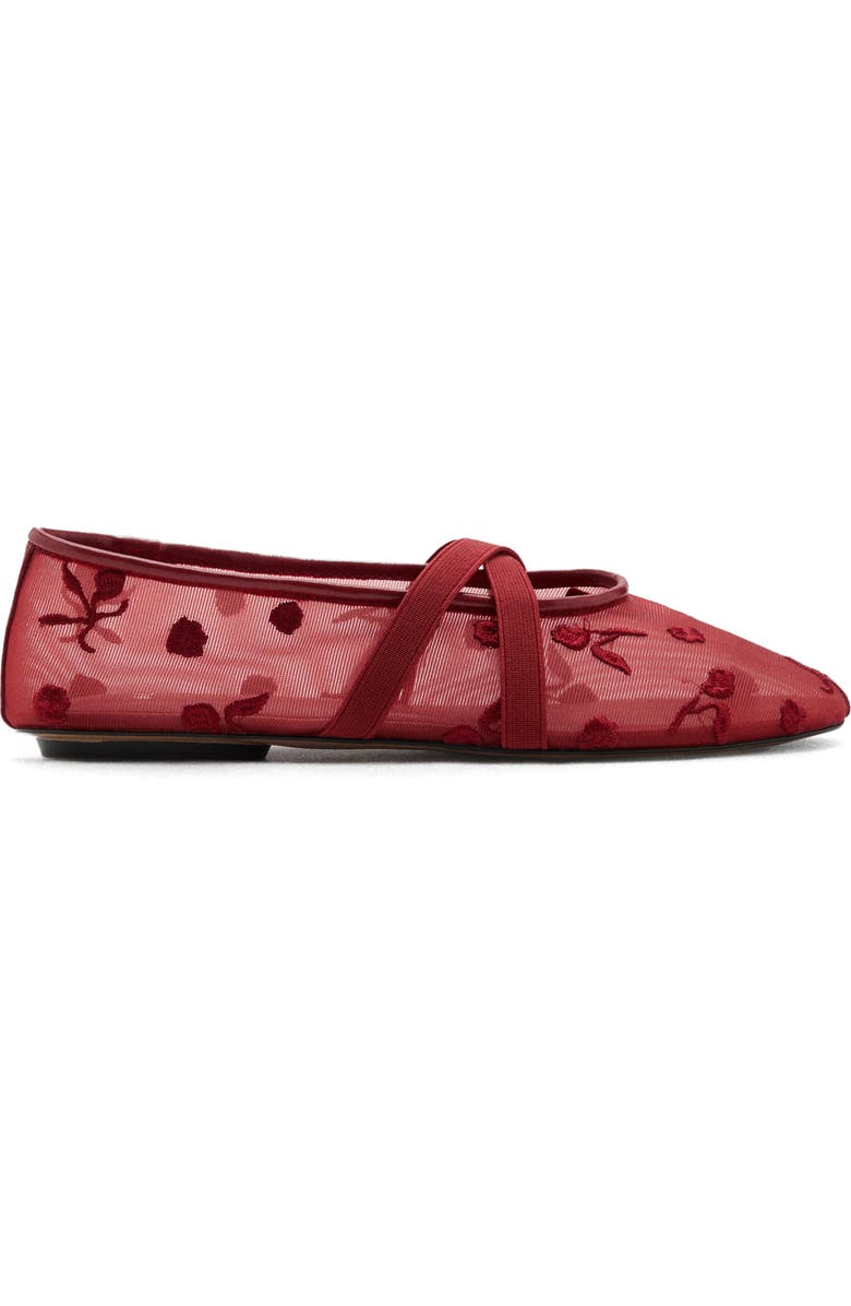 MANGO Floral Embroidered Cross Strap Ballerina Flat, Alternate, color, Red