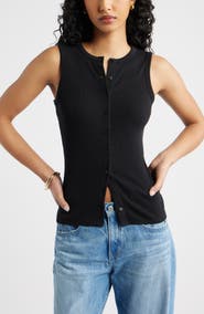 Open Edit Rib Button-Up Tank