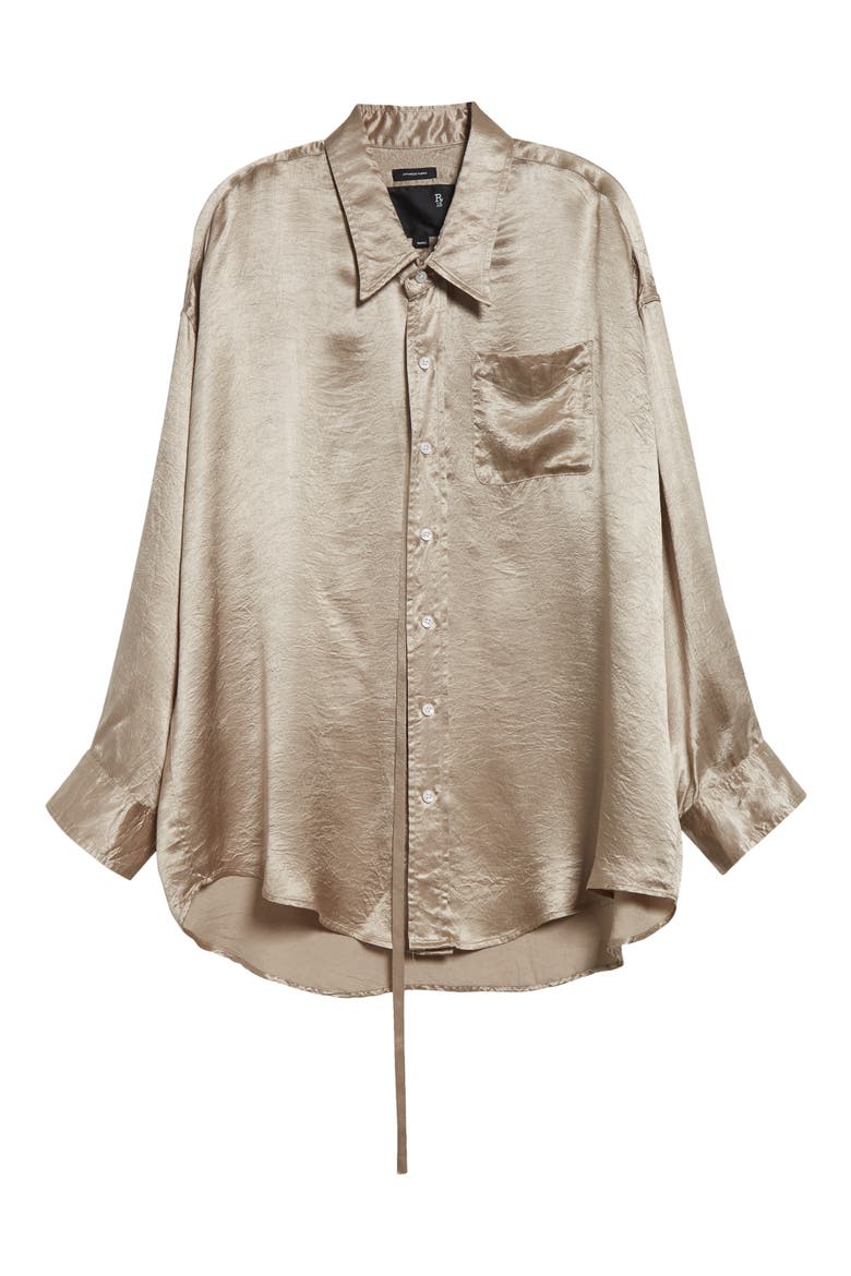 Drop Neck Satin Button-Up Shirt with Strap, Alternate, color, BEIGE