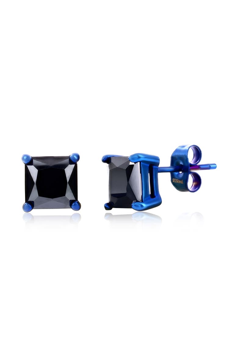 8mm Square Cubic Zirconia Stud Earrings, Main, color, BLACK/ BLUE
