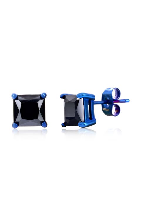 8mm Square Cubic Zirconia Stud Earrings